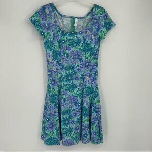 NWT Tikal Trading Co. Blue Purple Floral Print‎ Skater Dress Size Small